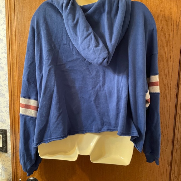 American Eagle AE Blue Varsity Cropped Sweatshirt XL Women Striped Hoodie - Picture 2 of 4